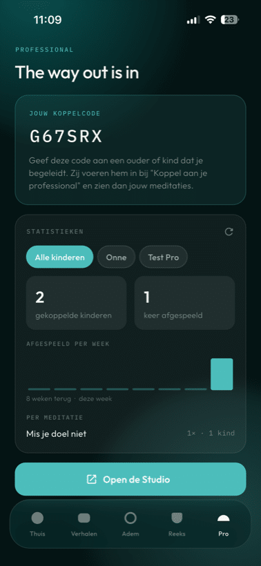 Jouw Pro-omgeving met koppelcode en statistieken