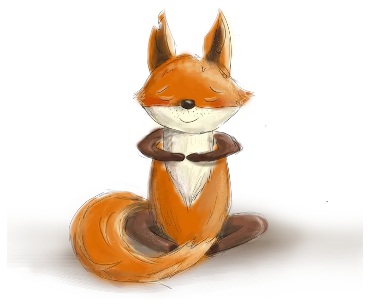 Sleepy Fox zit met gekruiste benen en gesloten ogen te mediteren