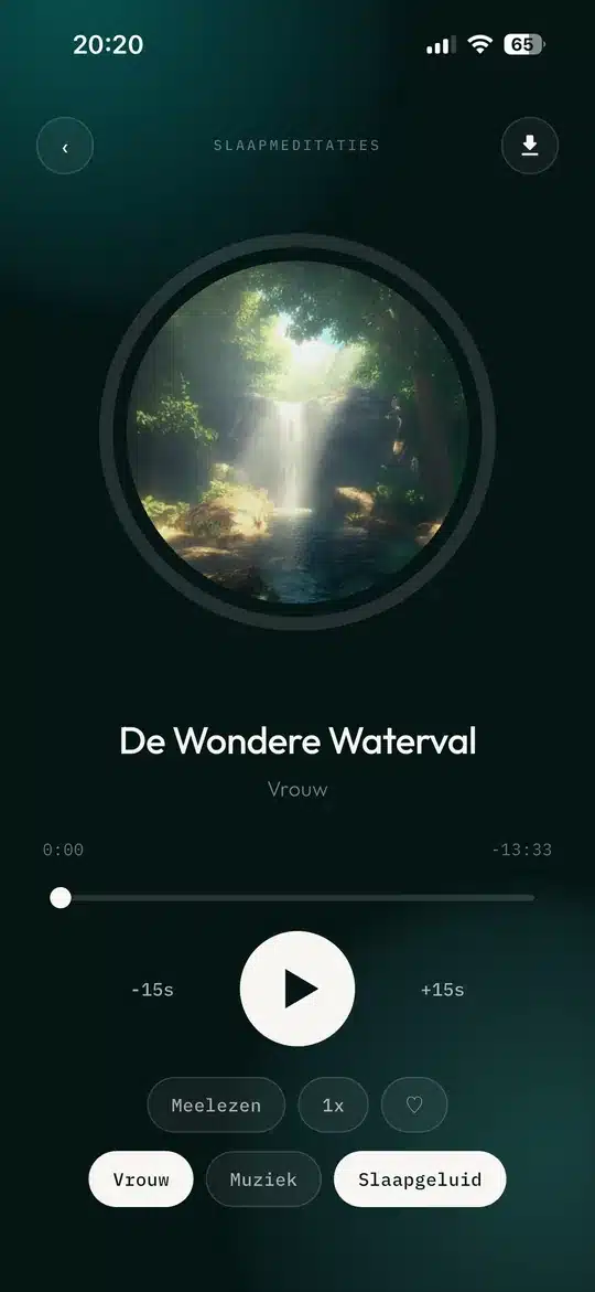 De speler met een slaapmeditatie en slaapgeluid
