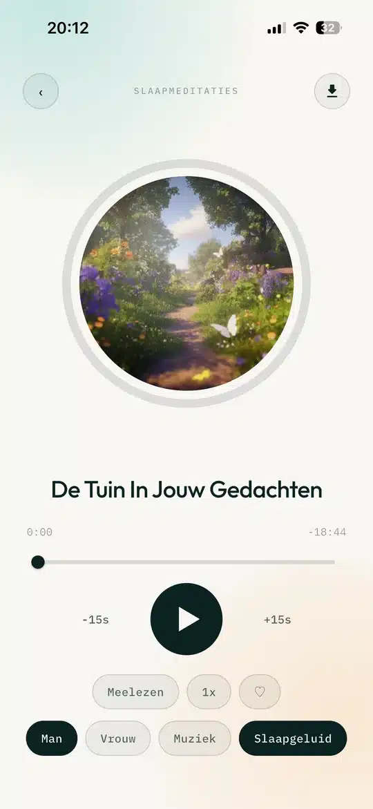 De speler met een slaapmeditatie en slaapgeluid